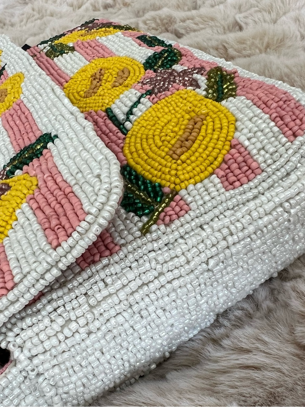 NWT America & Beyond Lemon Beaded Shoulder Bag in Pink, Yellow & White - Picture 5 of 14